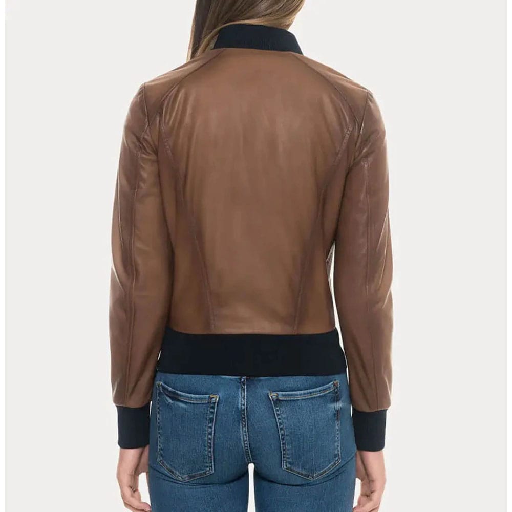 Sugar Brown Lambskin Soft Leather Bomber Jacket