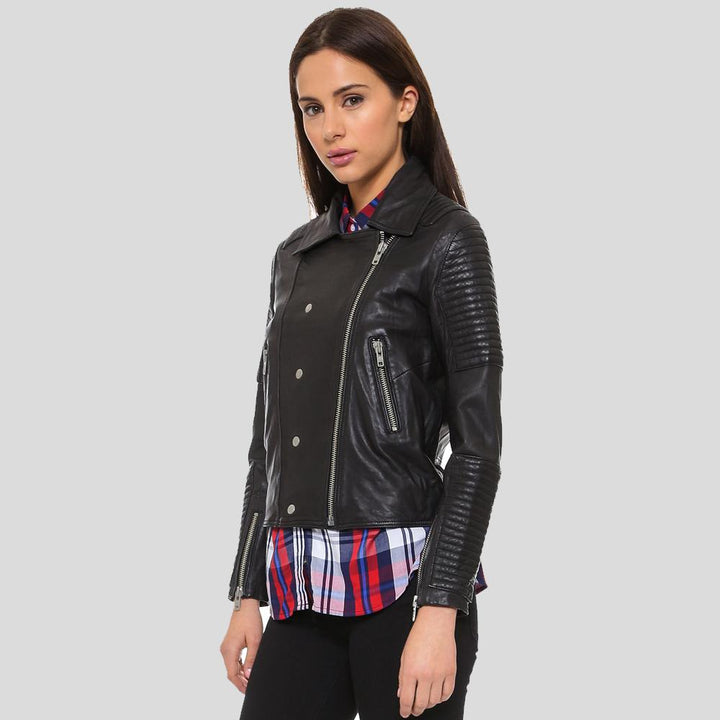 Buy Best Price Limited edition Trendy Fashion Sylvie Black Motorcycle Quilted Leather Jacket