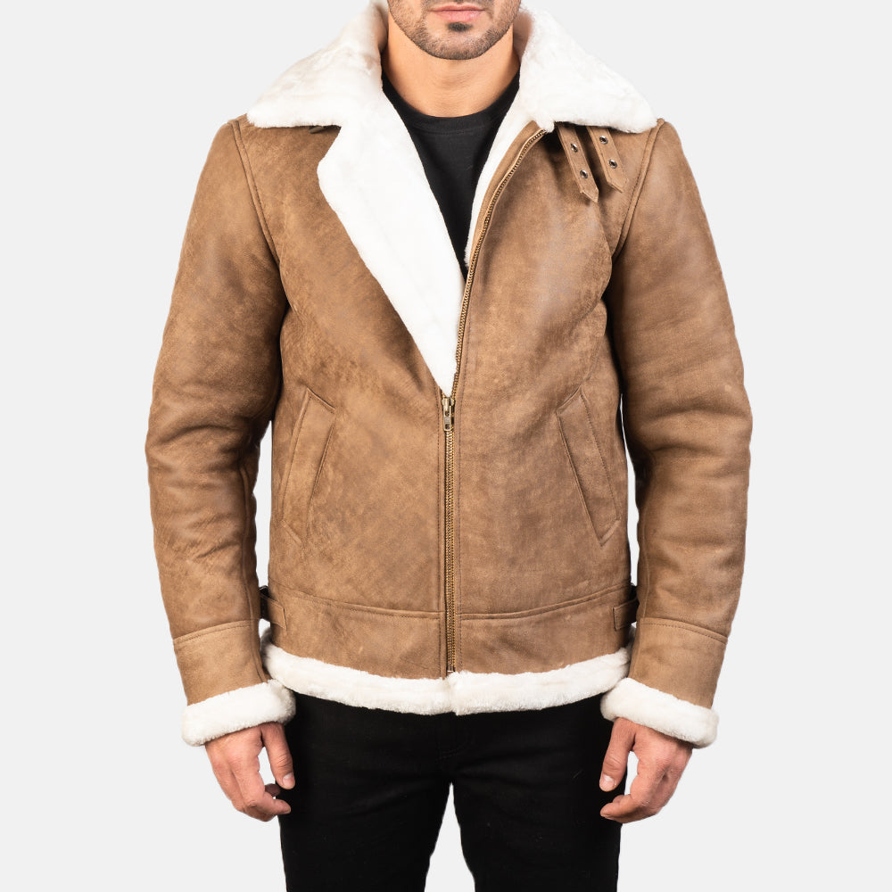 Francis Brown Leather Bomber Jacket