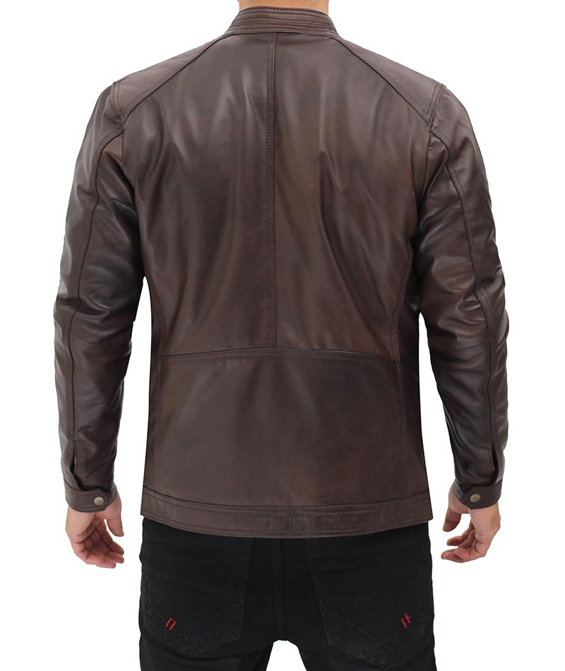 Udine Mens Brown Leather Cafe Racer Jacket