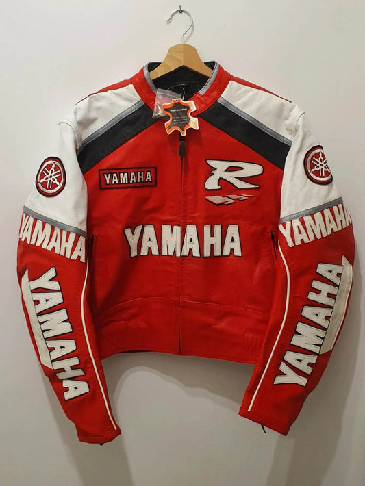 Unisex Yamaha Red & White Racing Motorcycle Leather Jacket