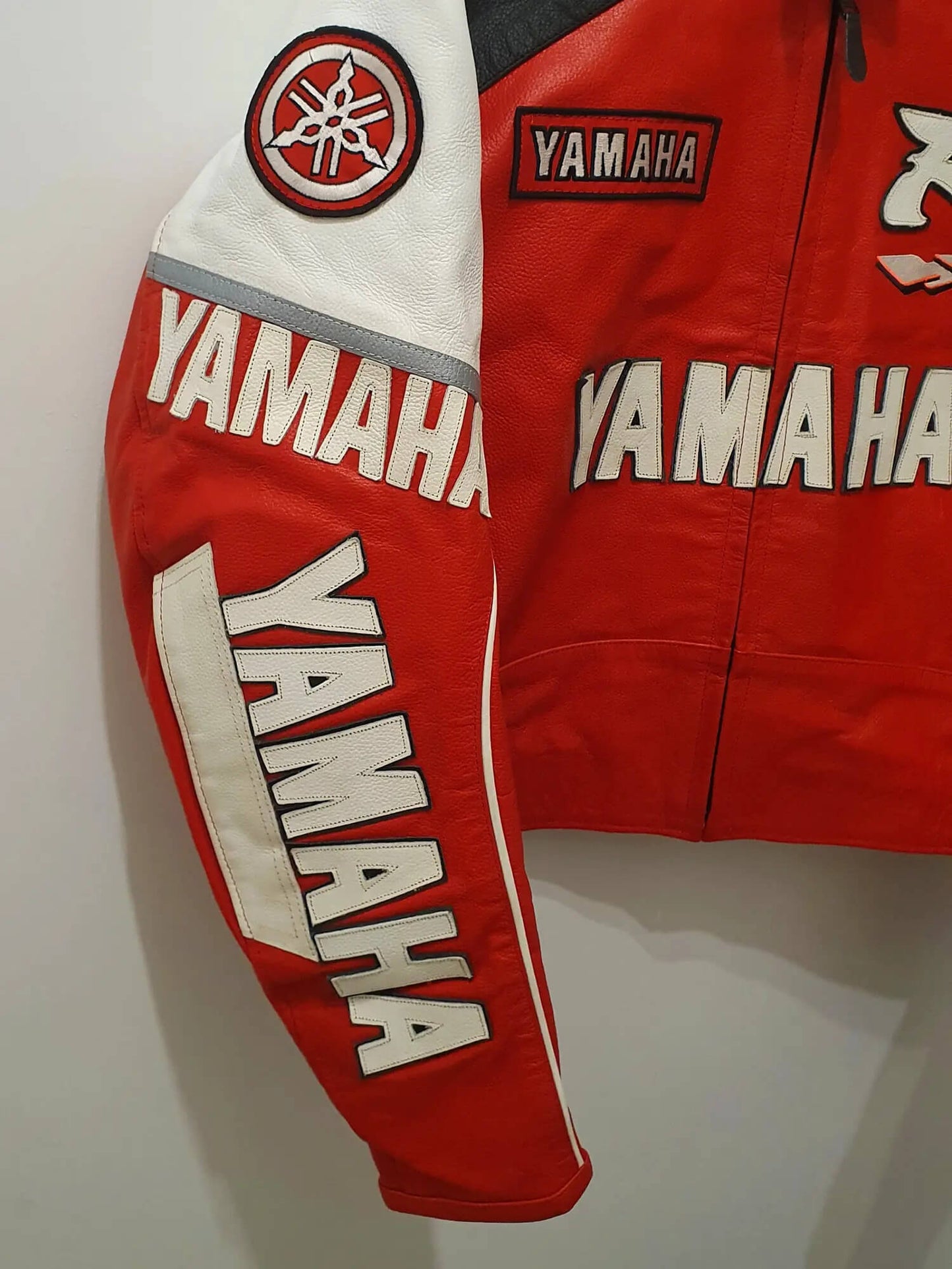 Unisex Yamaha Red & White Racing Motorcycle Leather Jacket