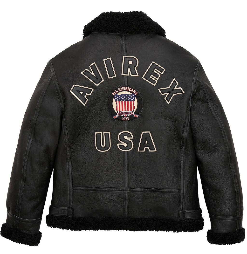 Iconic Avirex Buy the Best Original B3 Shearling Black Leather Jacket For Sale
