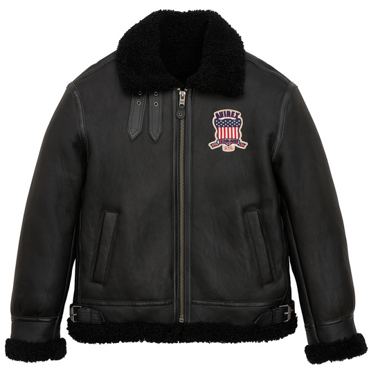 Iconic Avirex Buy the Best Original B3 Shearling Black Leather Jacket For Sale