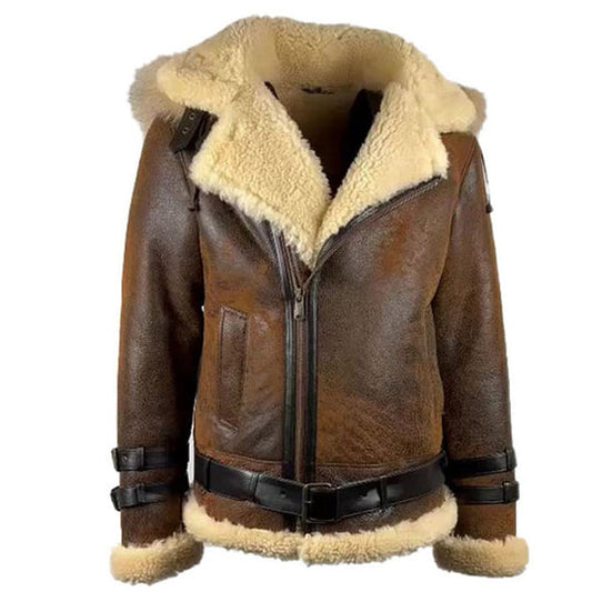 Rocco Vintage Brown Shearling Bomber Jacket