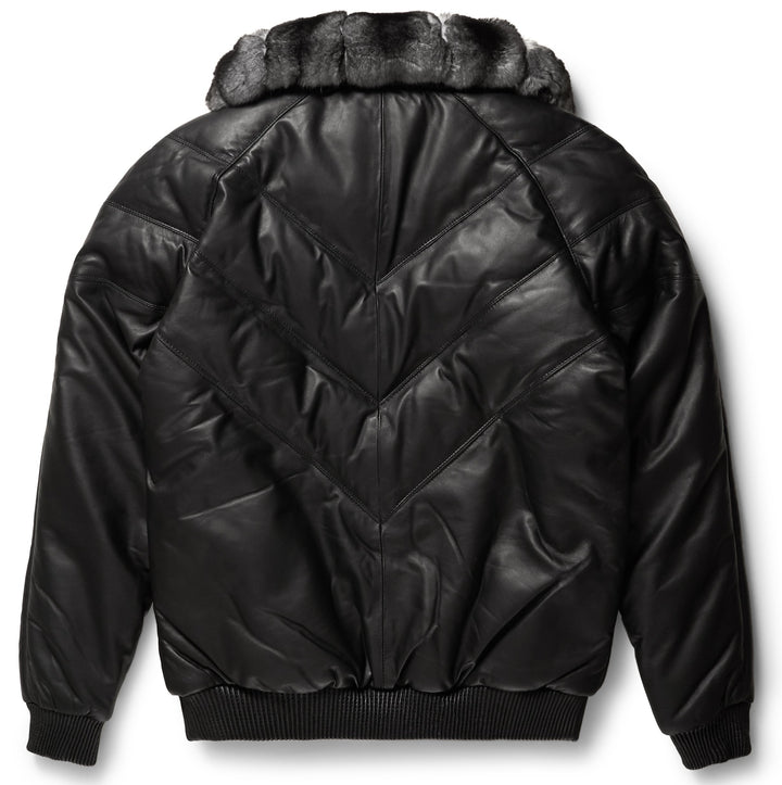 Buy Best price Black Leather V-Bomber Jacket