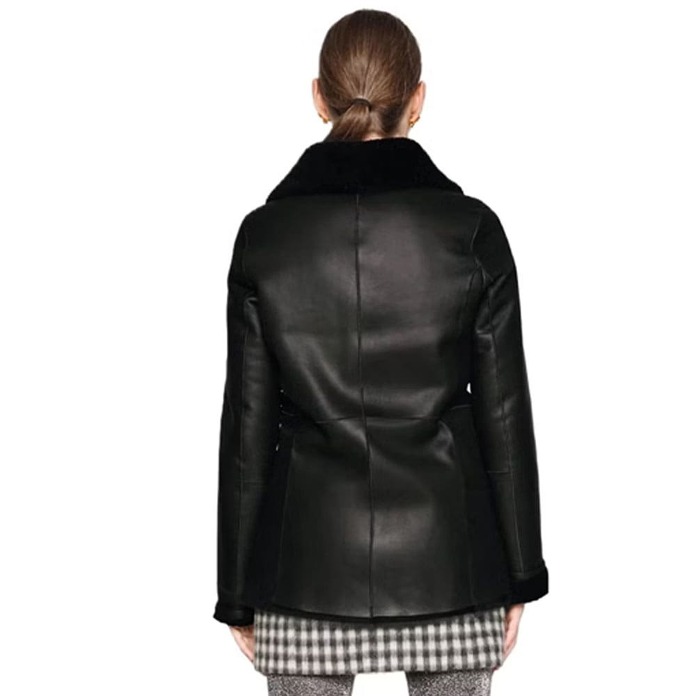 Veronica Women Fashion Black Aviator Shearling Blazer Coat