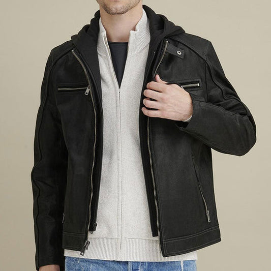 Purchase Best 100%High Quality Mens Black Vintage Hooded Leather Jacket