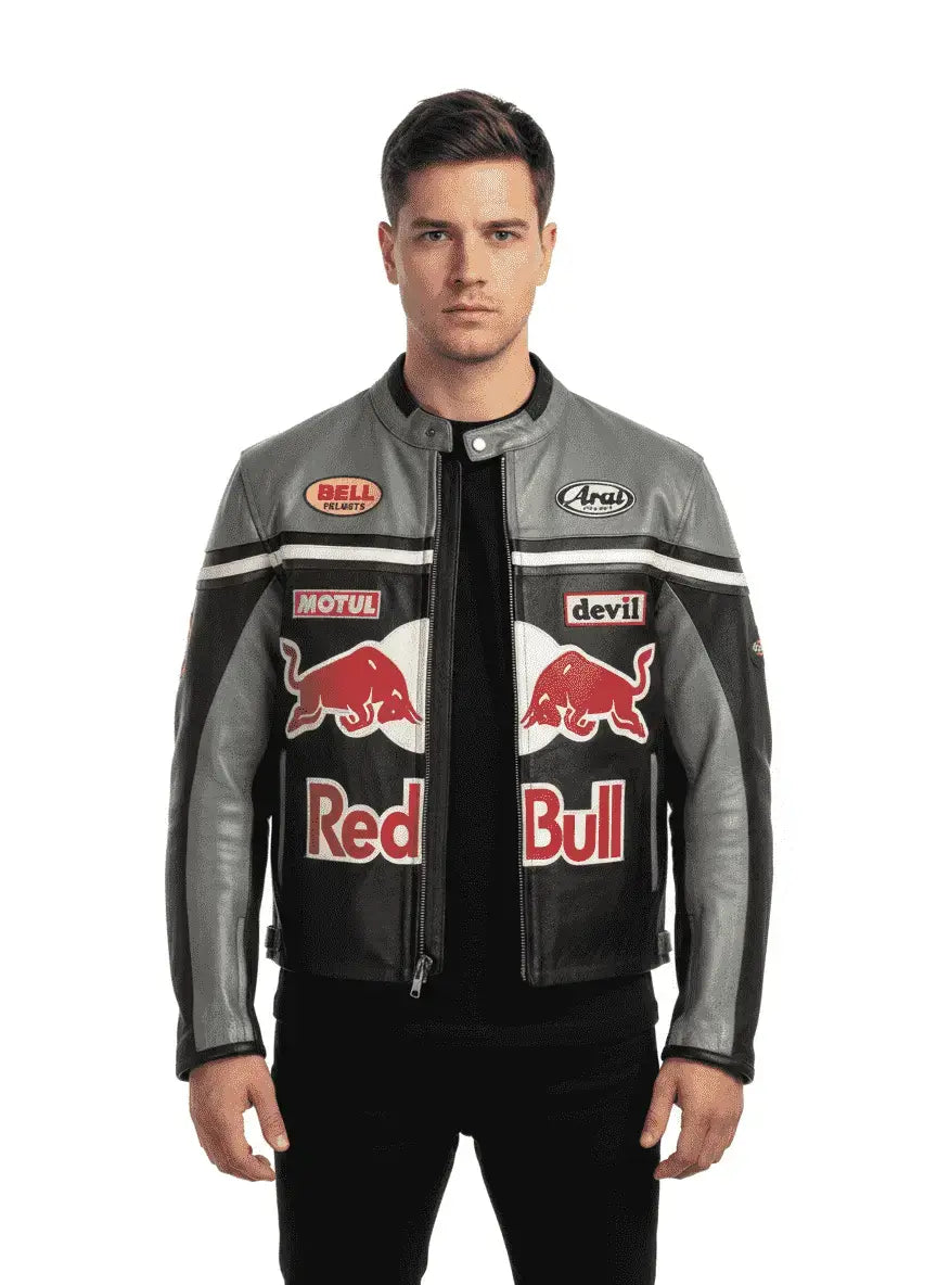 Vintage Red Bull Leather Jacket Streetwear – Iconic 90s Racing Style with Modern Edge
