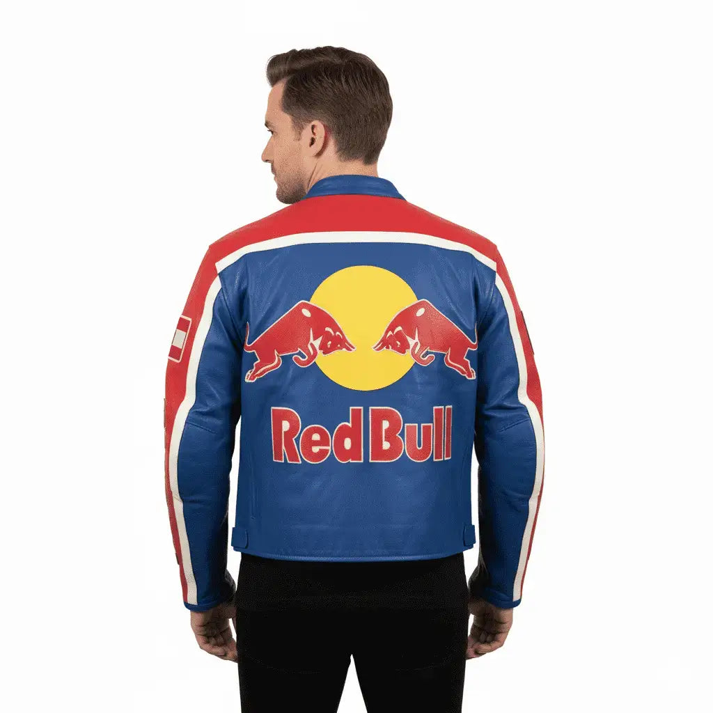 Vintage Retro Red Bull Racing Leather Motorcycle Jacket
