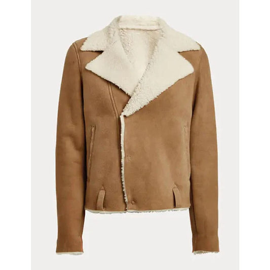 Women’s Beige Cropped Shearling Leather Jacket