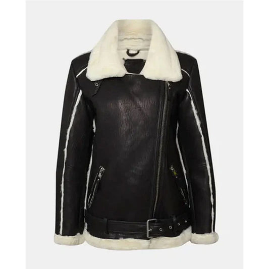 Women’s Black Oversized Shearling Leather Jacket