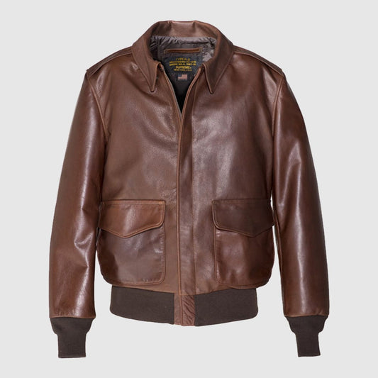 Waxed Natural Pebbled Cowhide A-2 Leather Flight Jacket
