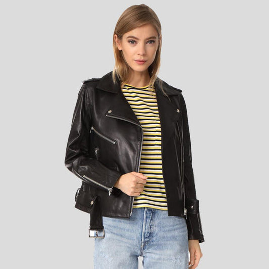 Buy Best Price  Whitley Black Biker Leather Jacket