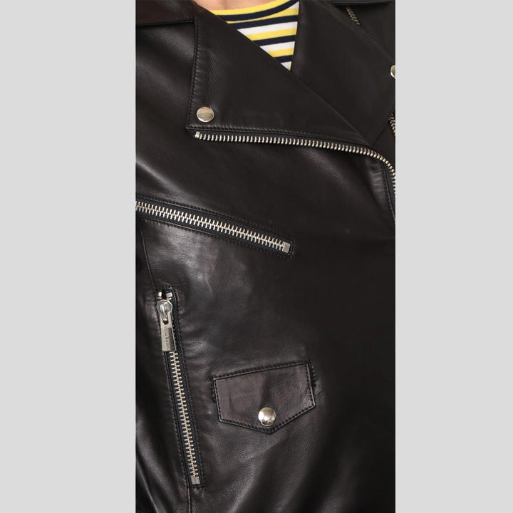 Buy Best Price  Whitley Black Biker Leather Jacket