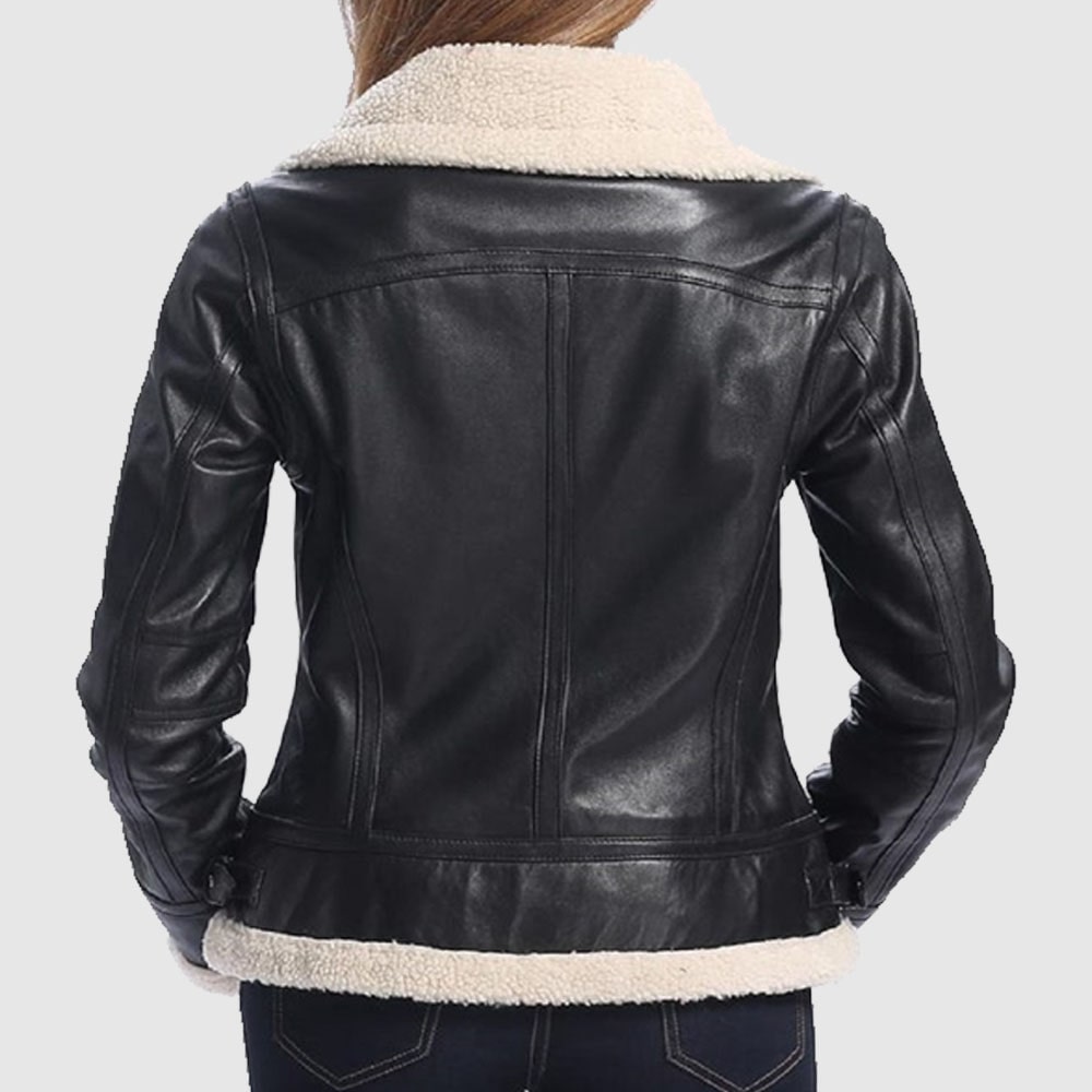 Women Black Bomber Shearling Jacket