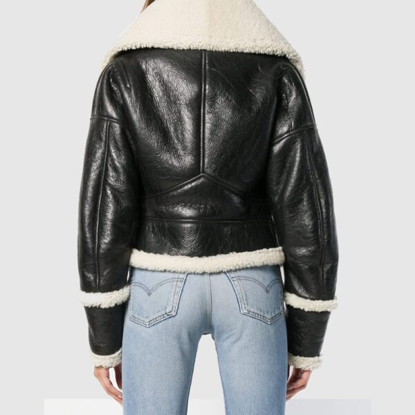 Women Black Long Collar Shearling Jacket