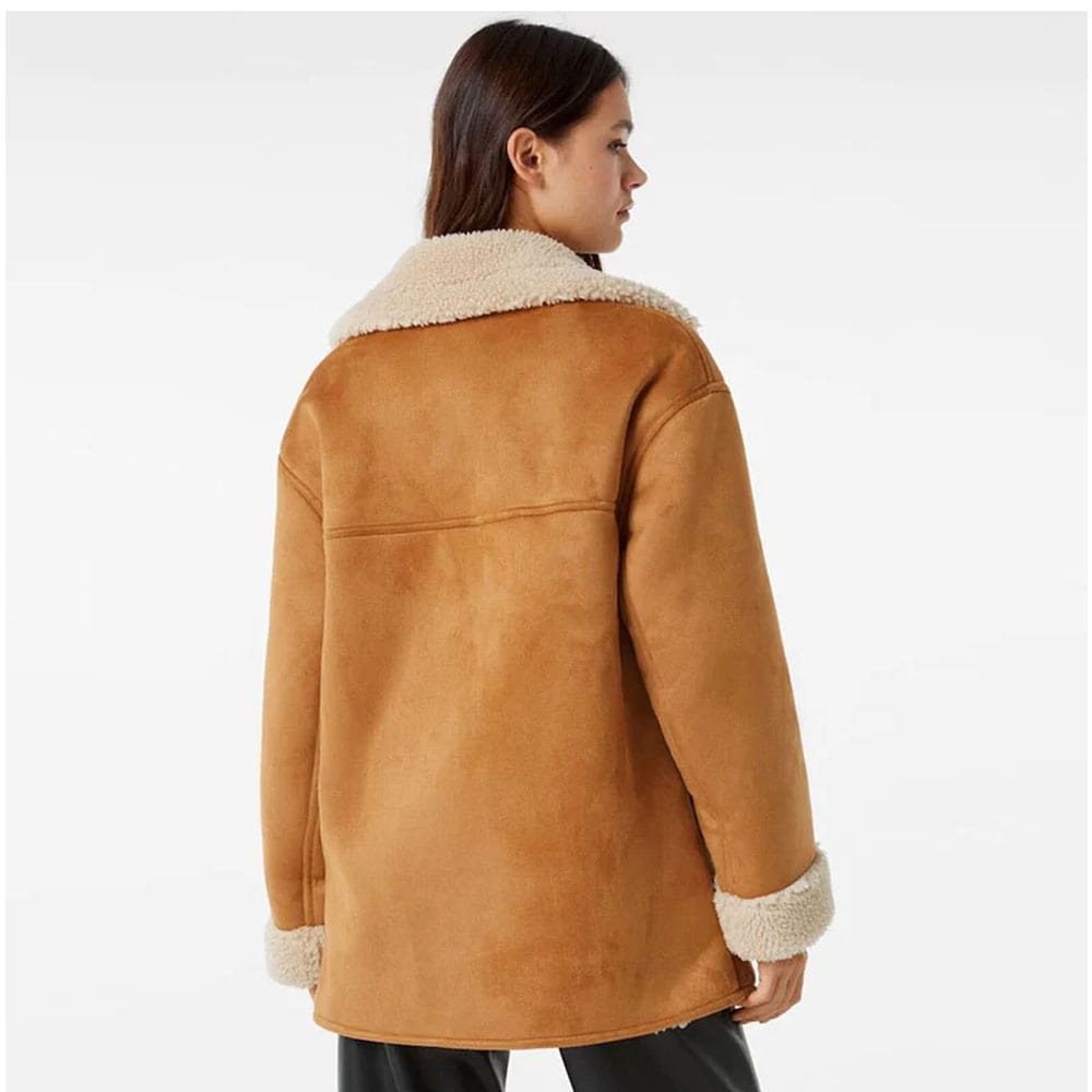 Women RAF B3 Aviator Suede Leather Shearling Fur Coat