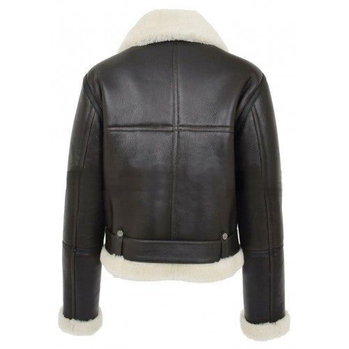 Women Sheepskin Aviator Flying Belted B3 Black Jacket