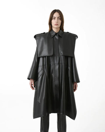 Buy Best Classic Fashion Women Oversized Cape Leather Trench Coat