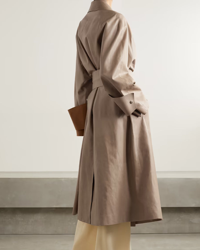 Buy Best Classic Fashion Women's Light Brown Leather Long Coat