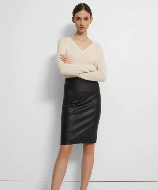 Women's Midi Black Leather Skirt