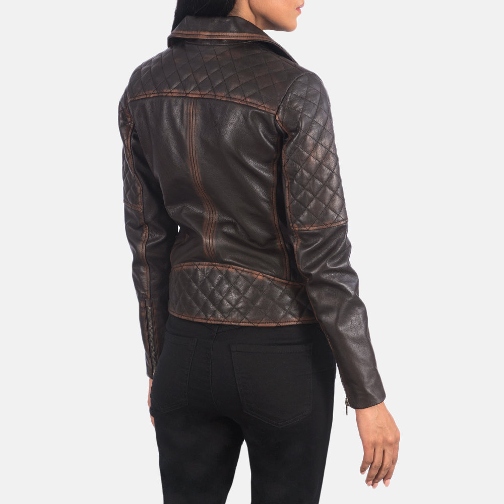 Buy Best Biker Leather Carolyn Quilted Vintage Brown Biker Jacket