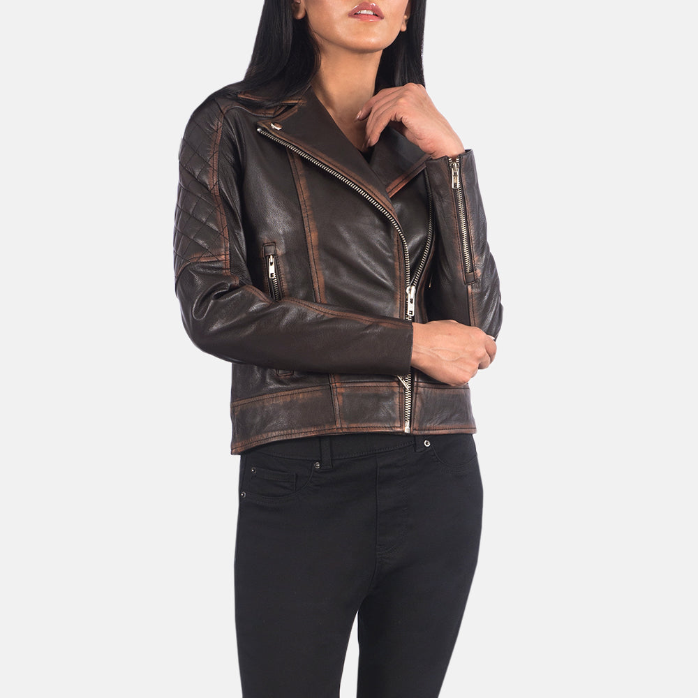 Buy Best Biker Leather Carolyn Quilted Vintage Brown Biker Jacket