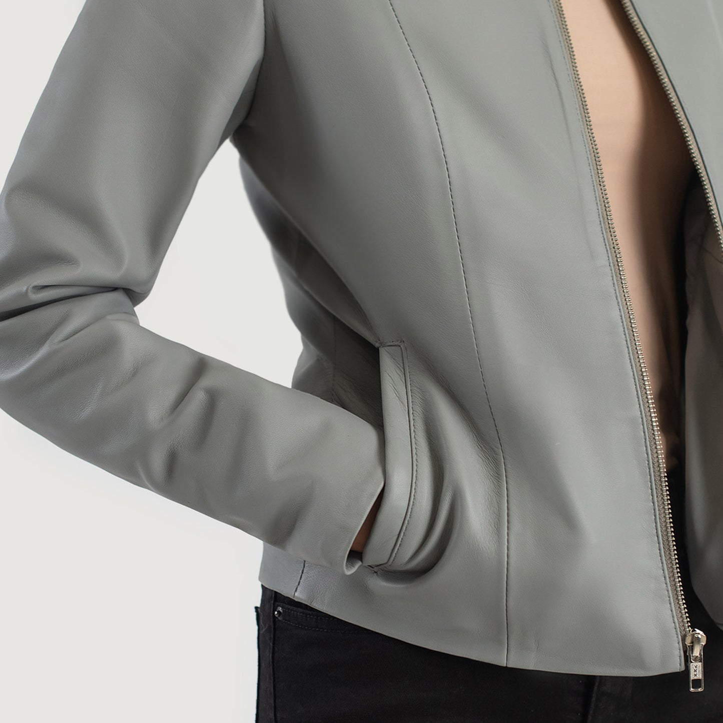 Buy Best Classic Looking Fashion Elixir Grey Collarless Leather Jacket