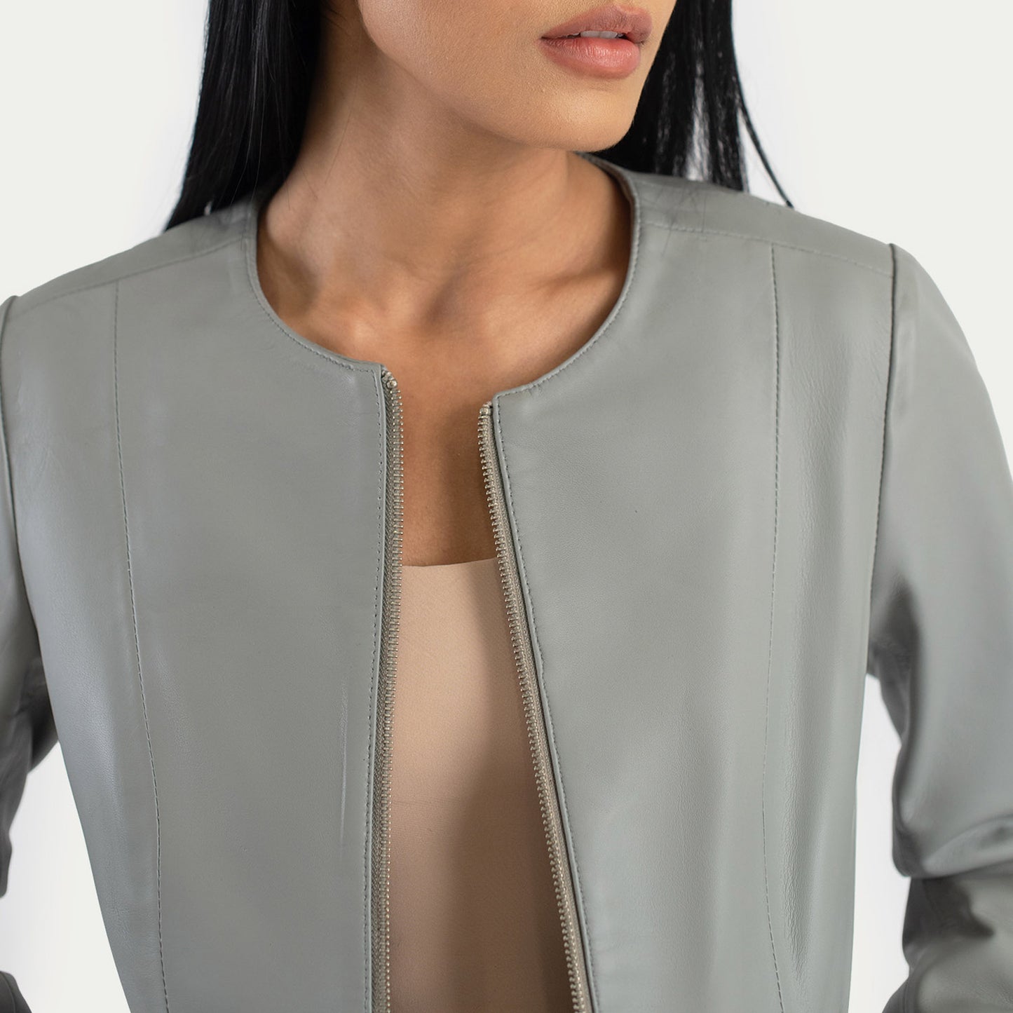 Buy Best Classic Looking Fashion Elixir Grey Collarless Leather Jacket