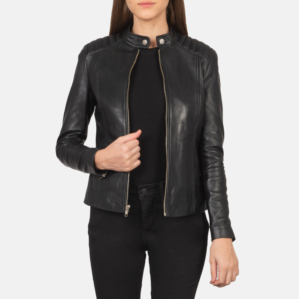 Buy Best Classic Looking Fashion Kelsee Black Leather Biker Jacket