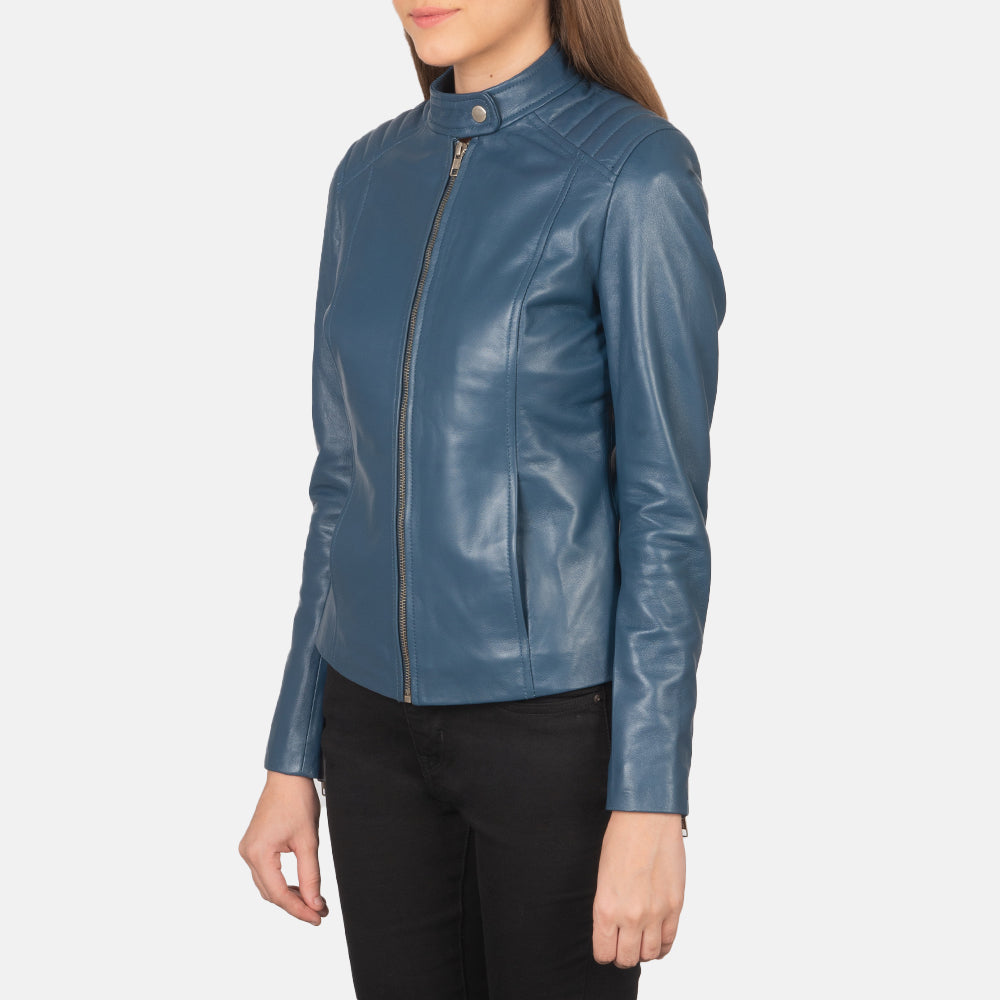 Buy Best Looking classic Fashion Kelsee Blue Leather Biker Jacket