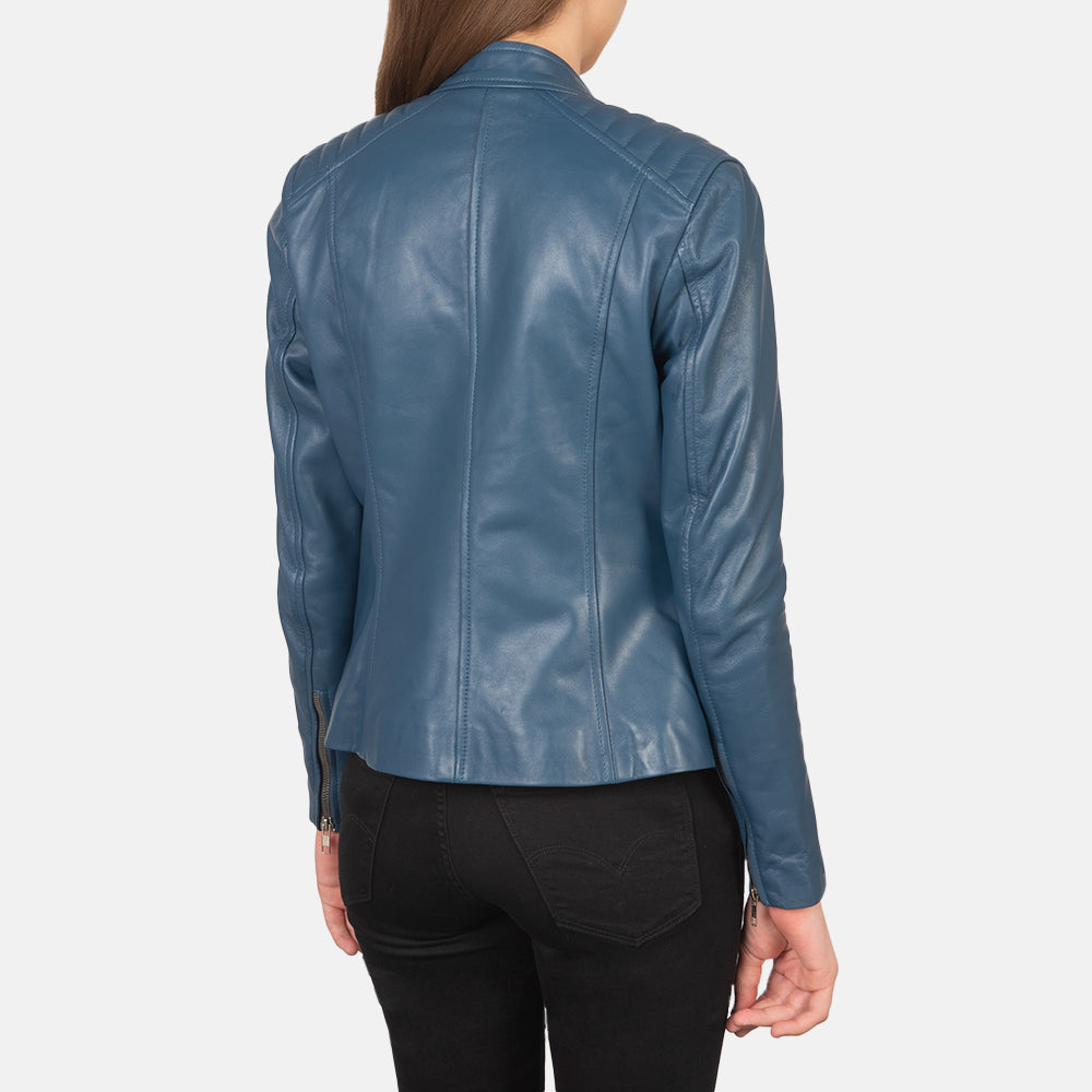 Buy Best Looking classic Fashion Kelsee Blue Leather Biker Jacket