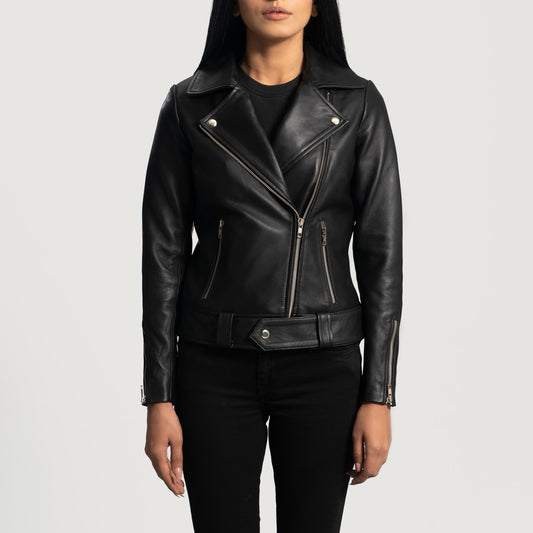 Buy Best Classic Looking Fashion Rumy Black Leather Biker Jacket