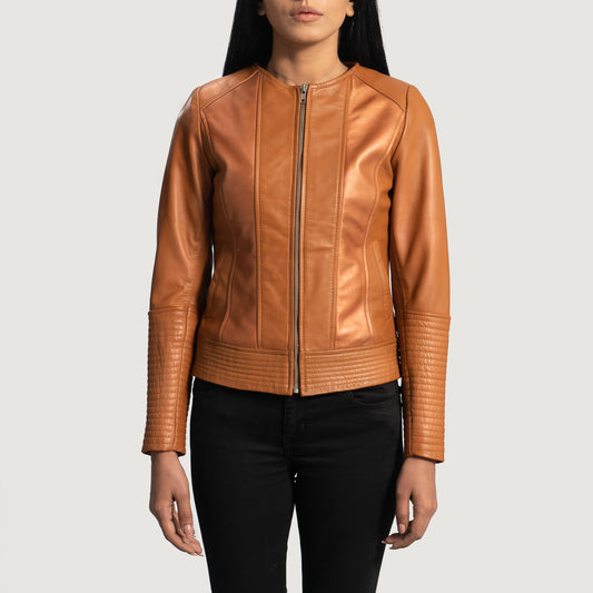 Buy Best Classic Looking Fashion Sleeky Clean Tan Leather Biker Jacket