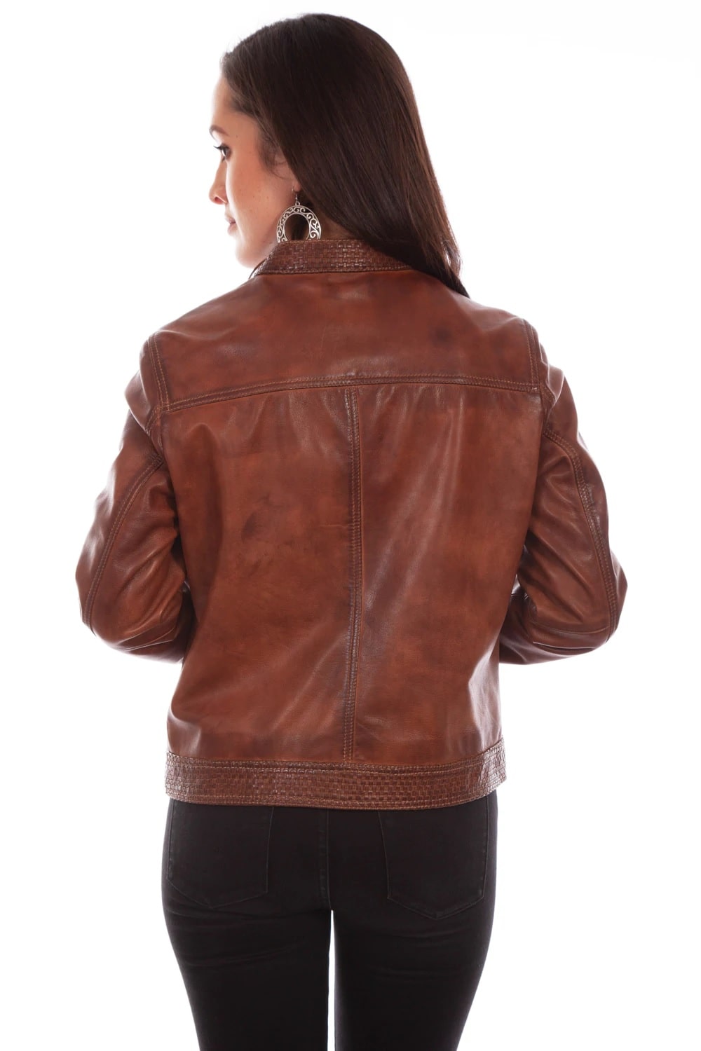 Womens Antique Brown Lamb Leather Cafe Racer Jacket