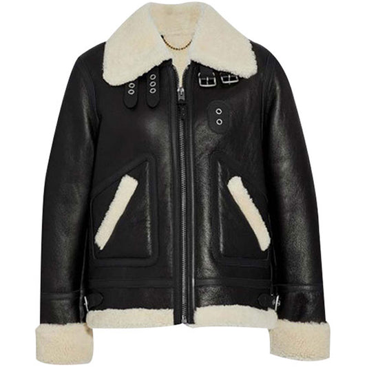 Womens Aviator Shearling Leather Jacket