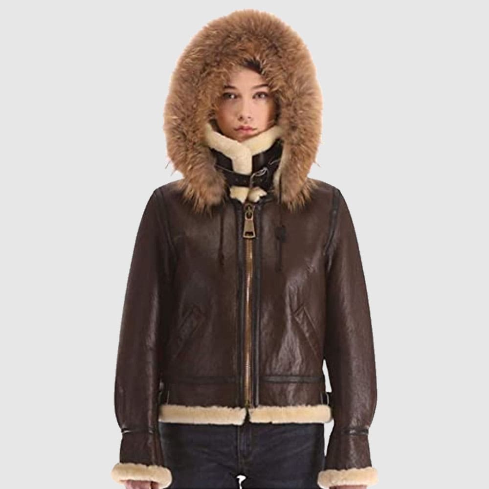 Women’s B3 Real Shearling Sheepskin Fur Bomber Leather Jacket