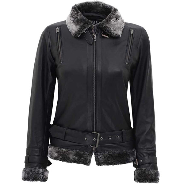 Womens Black Shearling Collar Jacket