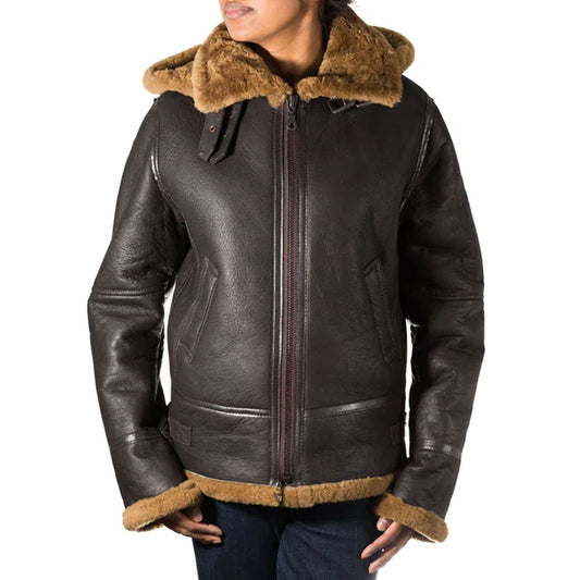 Womens Brown Shearling Leather B3 Bomber Jacket