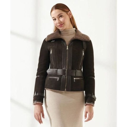 Women’s Choco Brown Shearling Leather Jacket