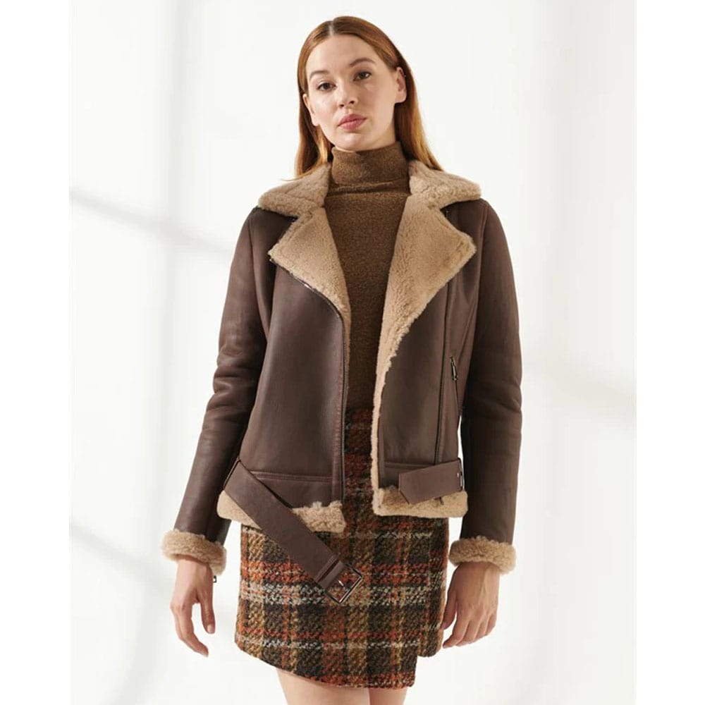 Women’s Chocolate Brown Shearling Leather Jacket