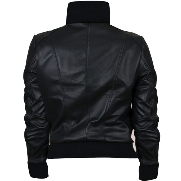 Womens Glossy Black Leather Lavish Bomber Jacket