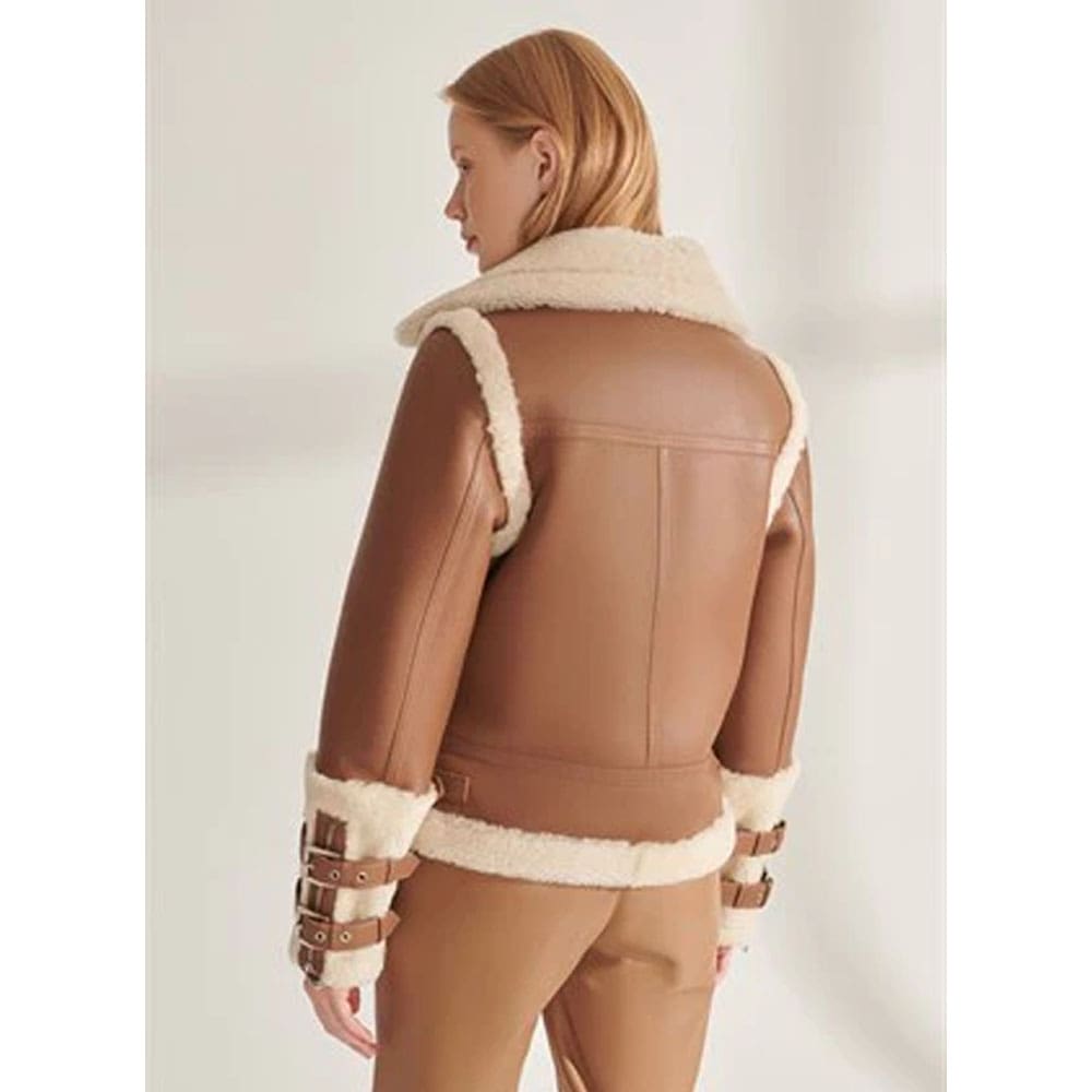 Women’s Sports Brown Shearling Leather Jacket