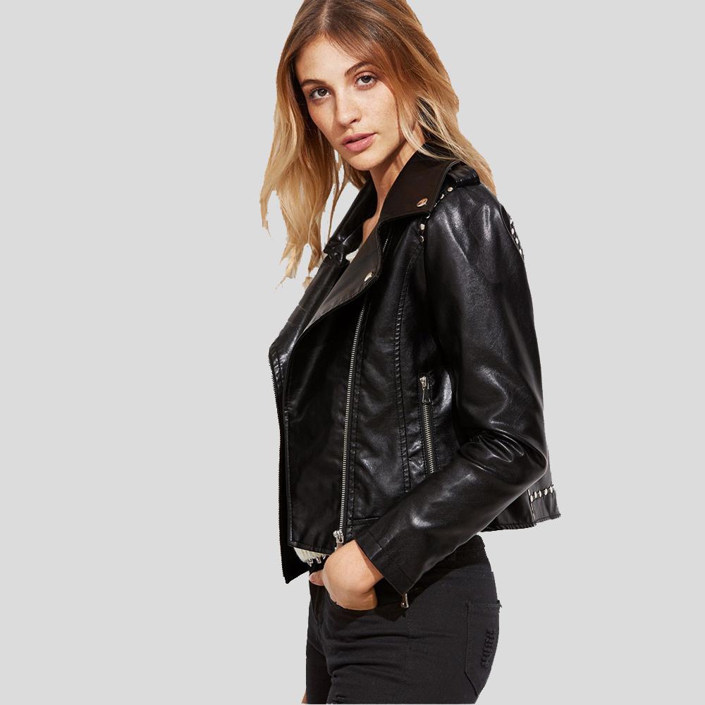 Womens Best Style 2024 Scarlett Black Biker Leather Jacket For Sale