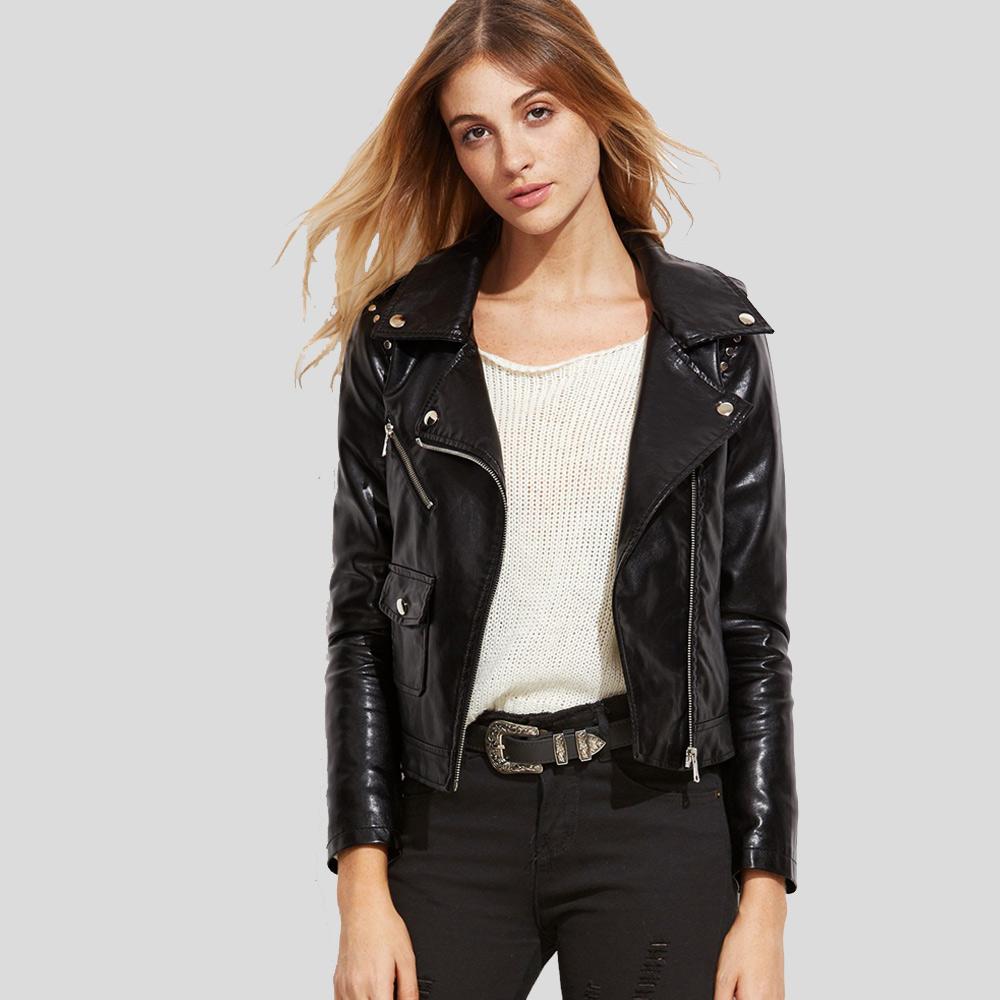 Womens Best Style 2024 Scarlett Black Biker Leather Jacket For Sale