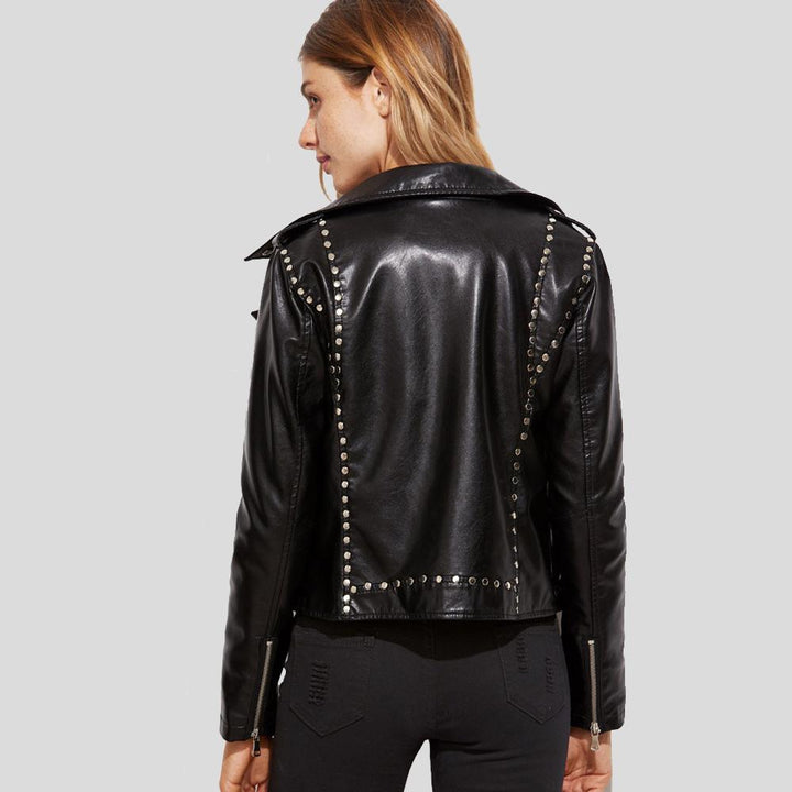 Womens Best Style 2024 Scarlett Black Biker Leather Jacket For Sale