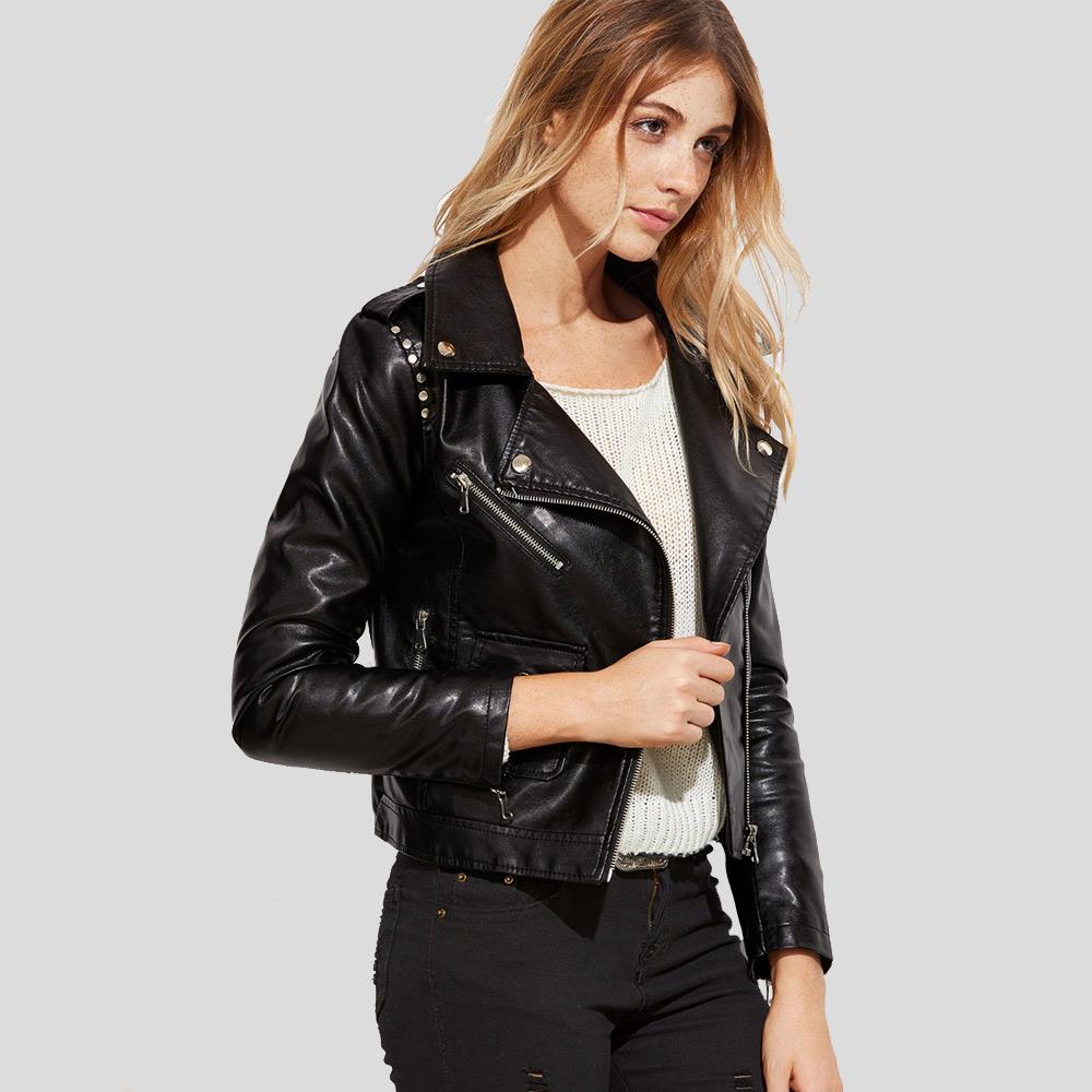 Womens Best Style 2024 Scarlett Black Biker Leather Jacket For Sale