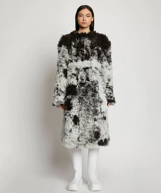 Buy Womens Black & White Fur Shearling Long Coat