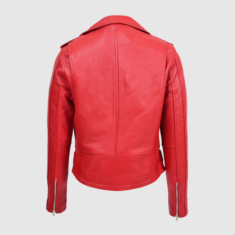 Premium Quality Womens Real Leather Biker Brando Style Jacket Mia Red